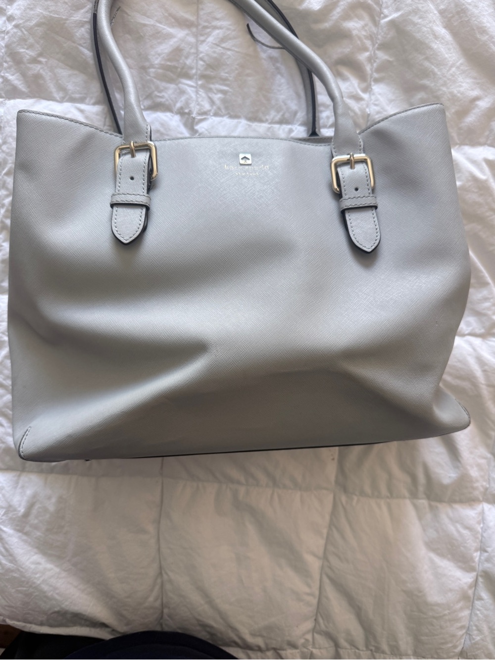 Kate Spade New York Light Grey Saffiano Leather Tote | Adjustable Buckle Straps